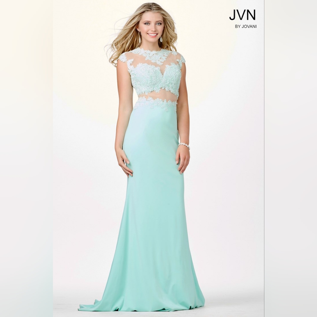 Jovani Lace Sequins Navy/Nude Dress Size 2